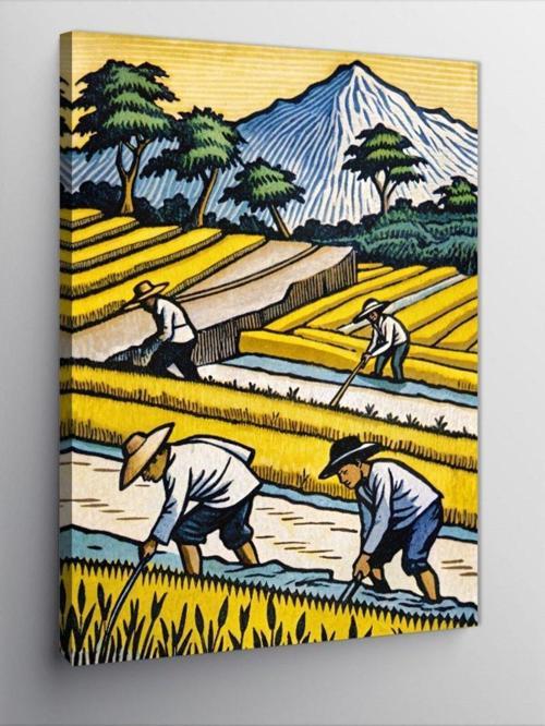 Kanvas Tablo Tarlada Çalışan İnsanlar