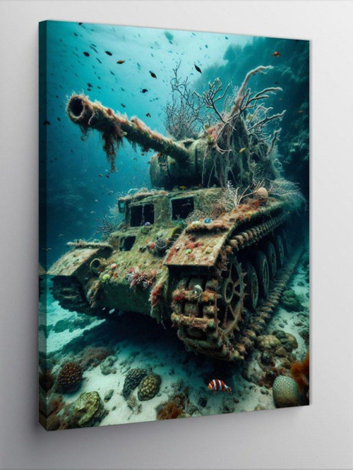 Kanvas Tablo Suyun Altındaki Tank