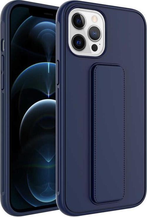 Apple iPhone 12 Pro Kapak Standlı El Tutacaklı Silikon Kılıf - Lacivert