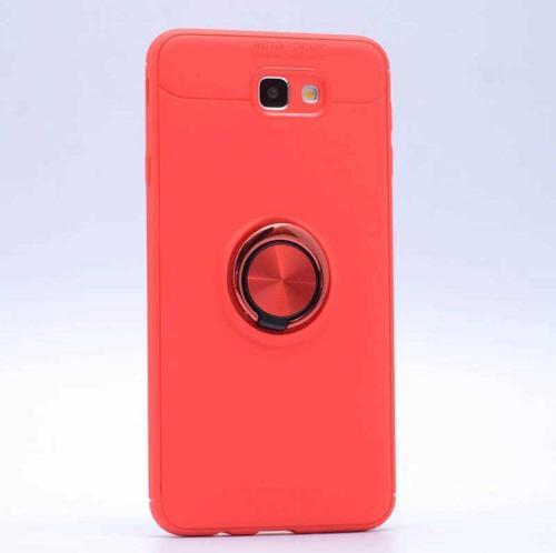 Samsung Galaxy J7 Prime Kılıf Renkli Yüzüklü Manyetik Silikon Kapak Kırmızı - Kırmızı