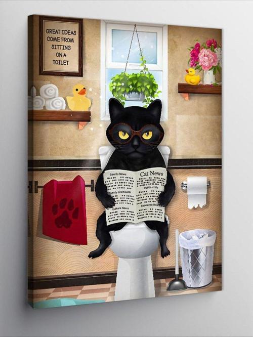 Kanvas Tablo Tuvaletteki Kızgın Kedi