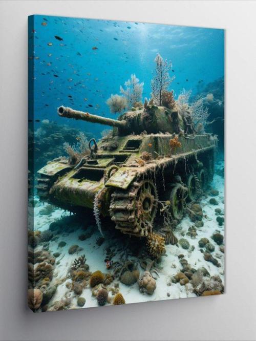 Kanvas Tablo Su Altındaki Tank
