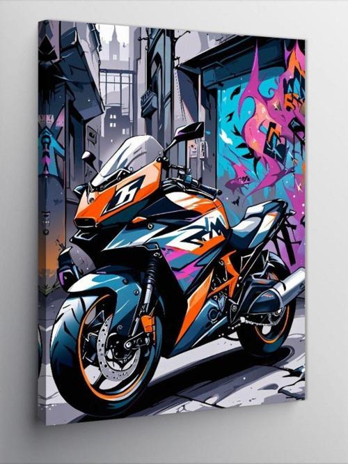 Kanvas Tablo Turuncu Yarış Motosikleti