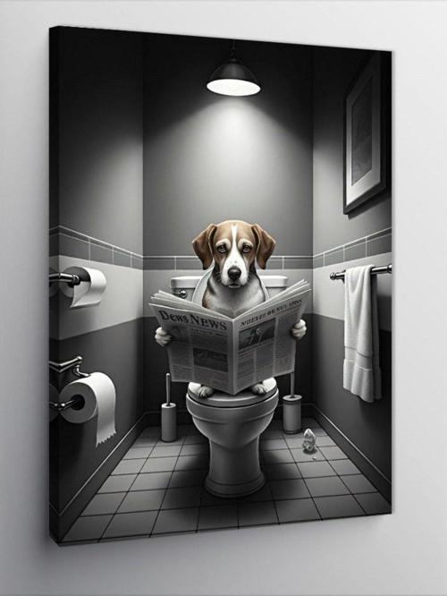 Kanvas Tablo Tuvalette Düşünen Köpek