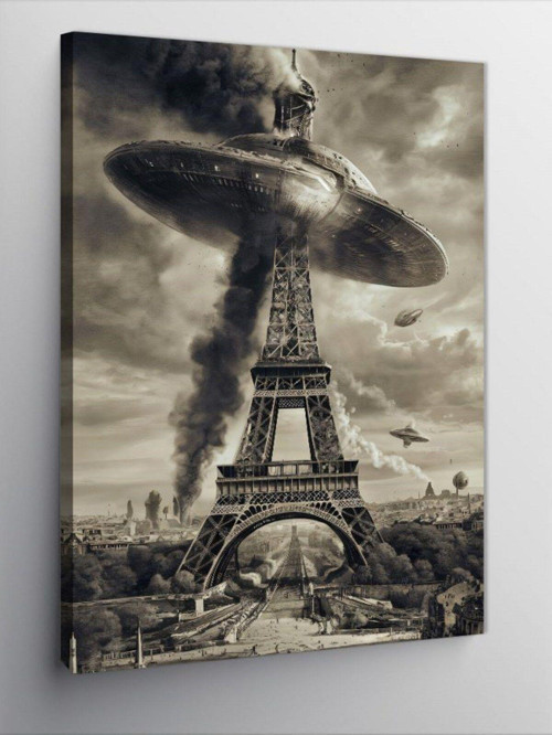 Kanvas Tablo Ufo Ve Heykel Kulesi