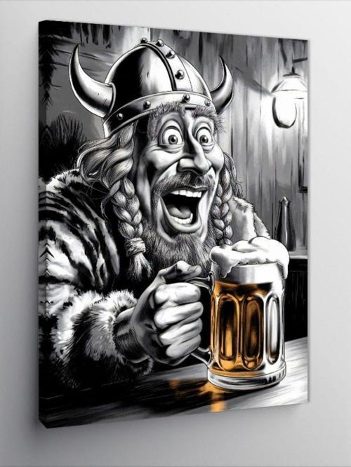Kanvas Tablo Viking Bira İçiyor
