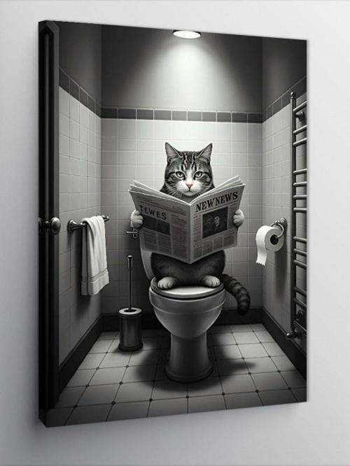 Kanvas Tablo Tuvalette Kedi