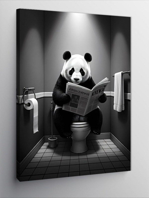 Kanvas Tablo Tuvalette Oturan Panda