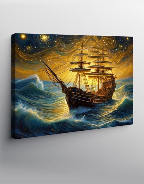 Kanvas Tablo Van Gogh Tarzında Yelkenli Gemi