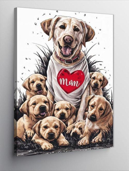 Kanvas Tablo Yavru Golden Köpekler Ve Annesi