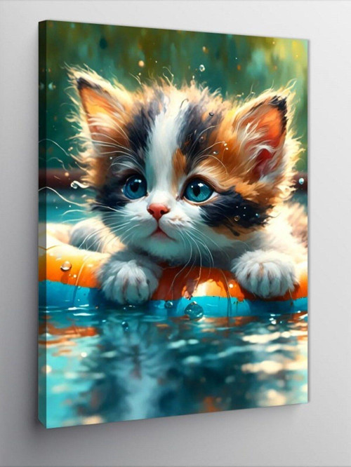Kanvas Tablo Yüzen Kedi