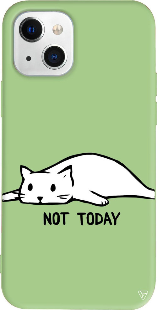 iPhone 15 Plus Uyumlu Açık Yeşil Renkli Silikon Kedi Not Today Telefon Kılıfı