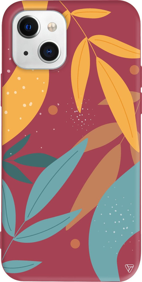 iPhone 15 Plus Uyumlu Bordo Renkli Silikon Leaf Shape Abstract Koleksiyonu Telefon Kılıfı
