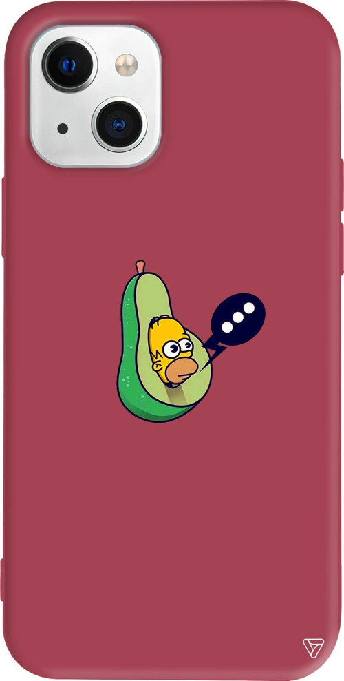 iPhone 15 Plus Uyumlu Bordo Renkli Silikon Avokado Simpson Telefon Kılıfı