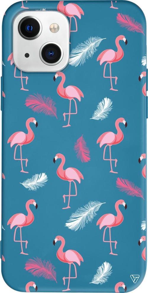 iPhone 15 Plus Uyumlu Lacivert Renkli Silikon Tüy ve Flamingo  Telefon Kılıfı
