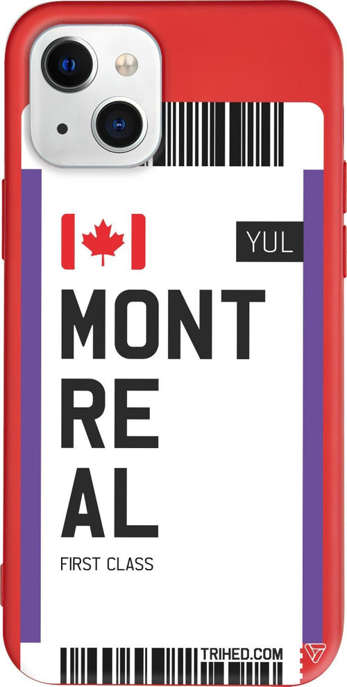 iPhone 15 Plus Uyumlu Kırmızı Renkli Silikon Montreal Bileti Telefon Kılıfı