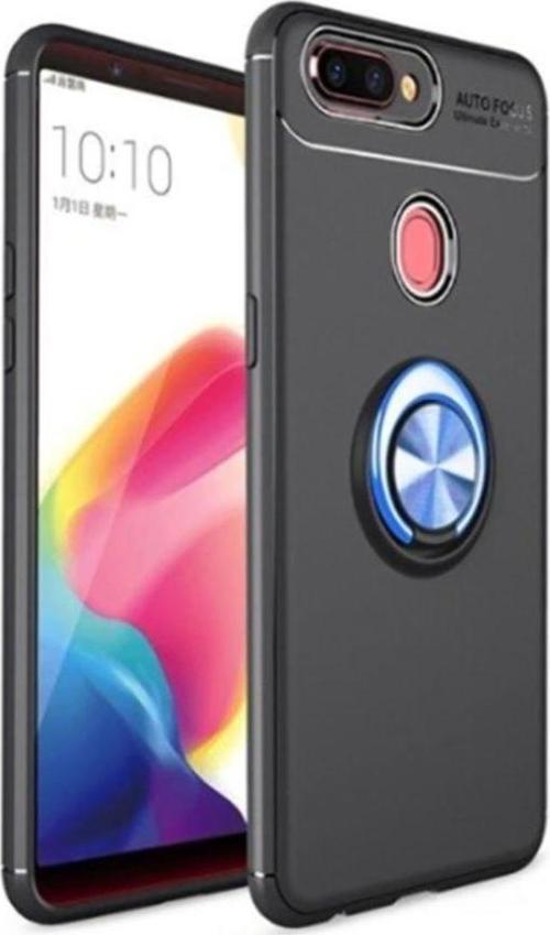Oppo AX7 Kılıf Renkli Yüzüklü Manyetik Silikon Kapak Siyah - Mavi