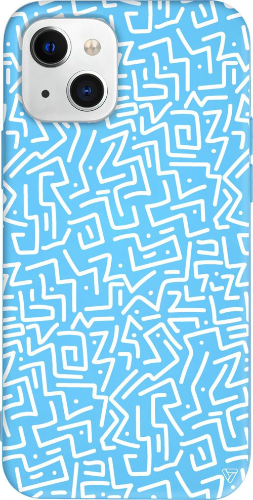 iPhone 15 Plus Uyumlu Mavi Renkli Silikon Sweet Doodle White Telefon Kılıfı