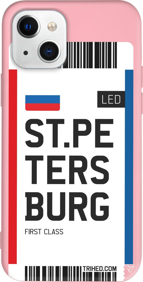 iPhone 15 Plus Uyumlu Pembe Renkli Silikon ST. Petersburg Bileti Telefon Kılıfı