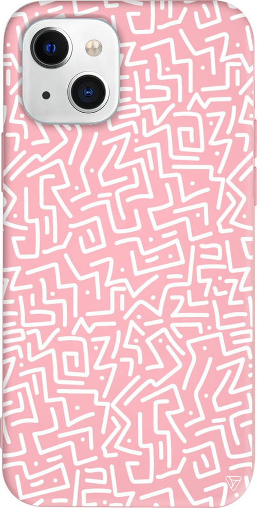 iPhone 15 Plus Uyumlu Pembe Renkli Silikon Sweet Doodle White Telefon Kılıfı