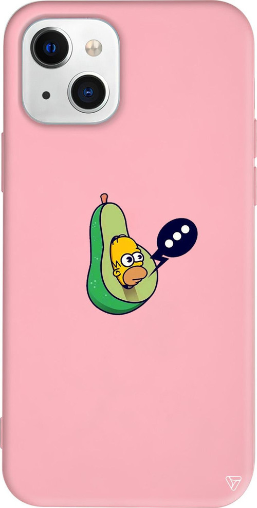 iPhone 15 Plus Uyumlu Pembe Renkli Silikon Avokado Simpson Telefon Kılıfı