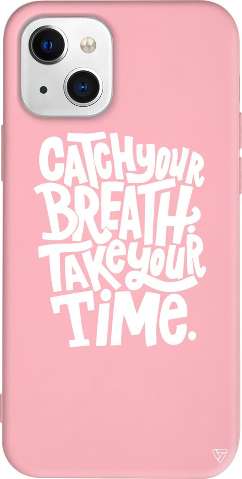 iPhone 15 Plus Uyumlu Pembe Renkli Silikon Catch Your Breath Telefon Kılıfı
