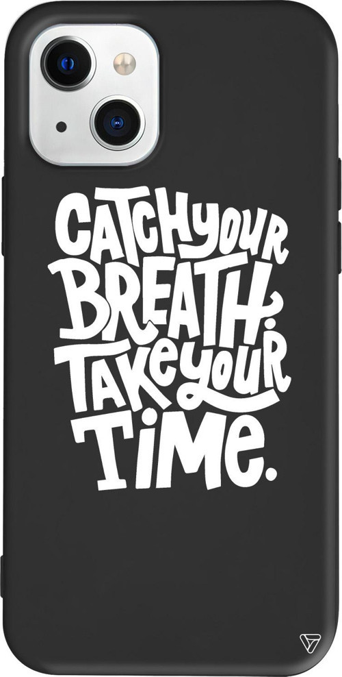 iPhone 15 Plus Uyumlu Siyah Renkli Silikon Catch Your Breath Telefon Kılıfı