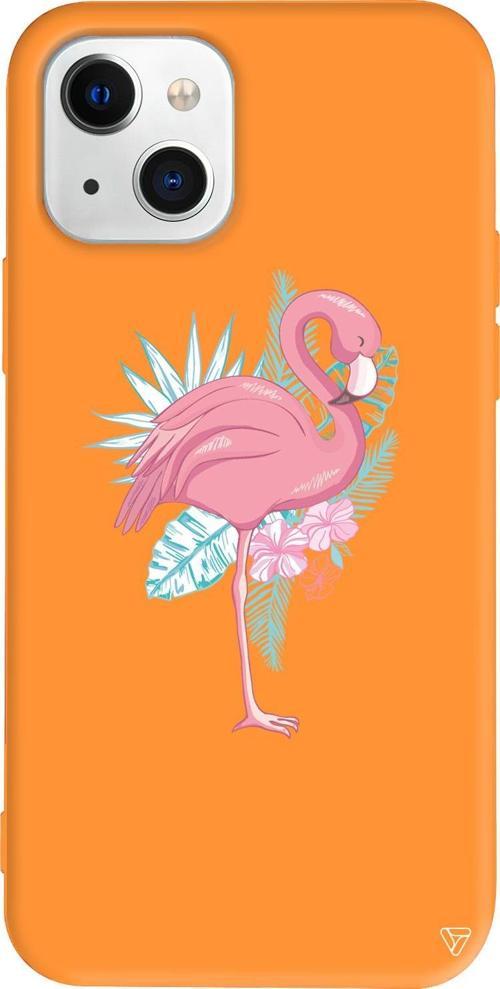 iPhone 15 Plus Uyumlu Turuncu Renkli Silikon Alone Flamingo  Telefon Kılıfı