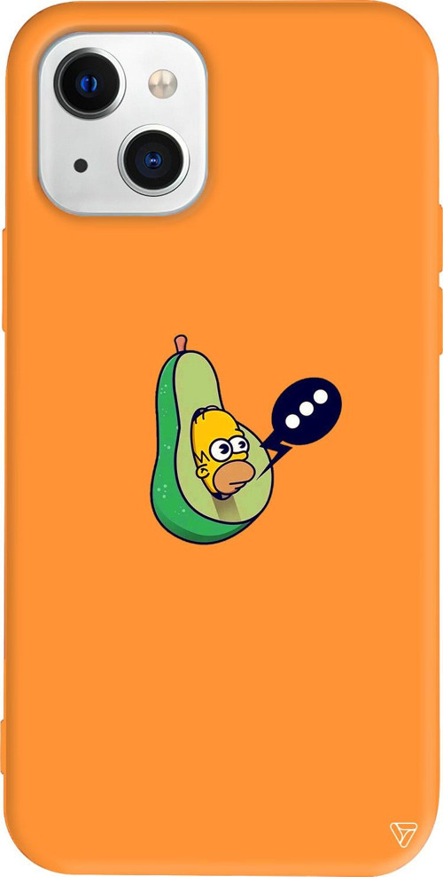 iPhone 15 Plus Uyumlu Turuncu Renkli Silikon Avokado Simpson Telefon Kılıfı