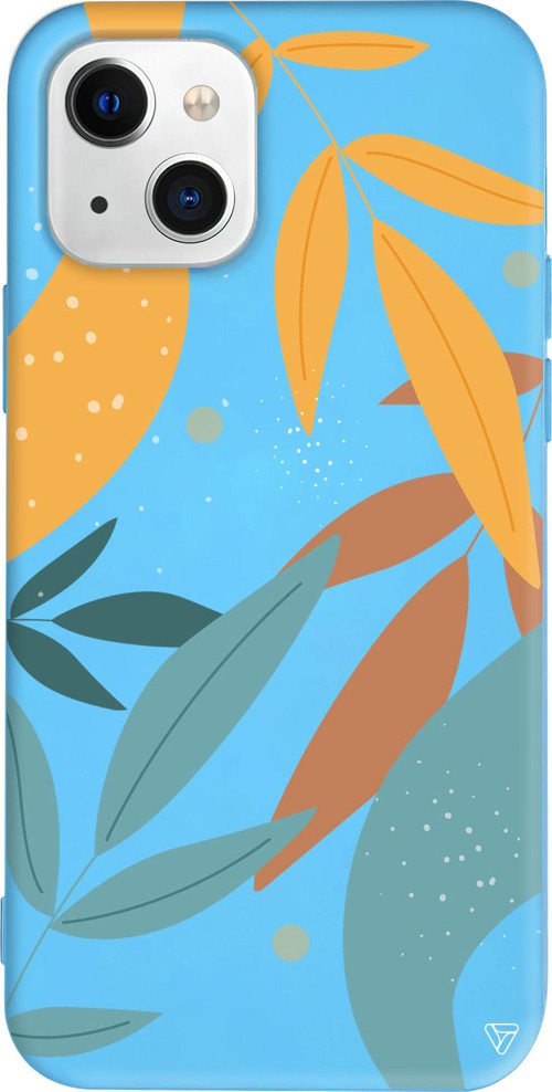 iPhone 15 Plus Uyumlu Mavi Renkli Silikon Leaf Shape Abstract Koleksiyonu Telefon Kılıfı