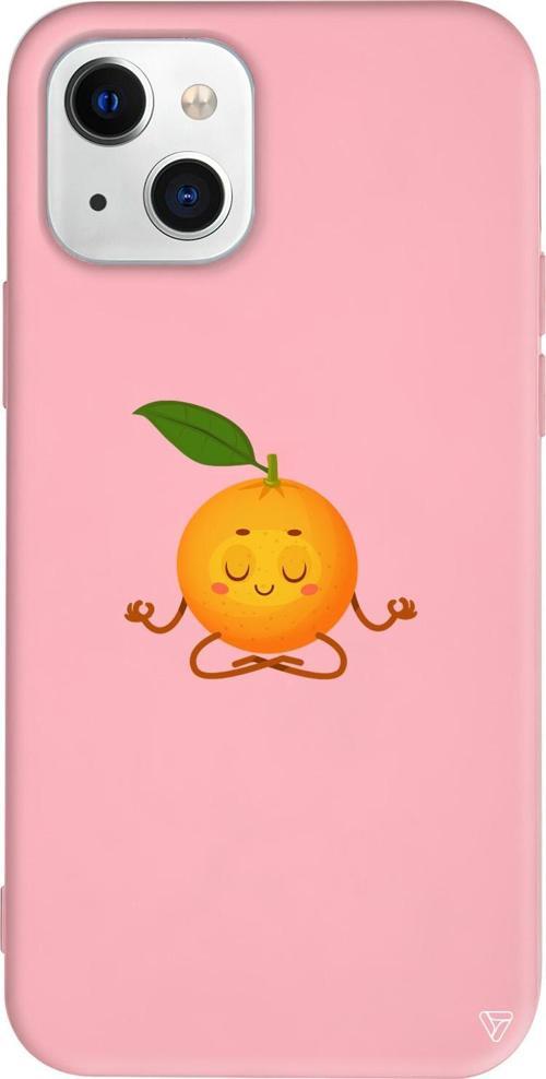 iPhone 15 Plus Uyumlu Pembe Renkli Silikon Meditasyon Portakal Telefon Kılıfı