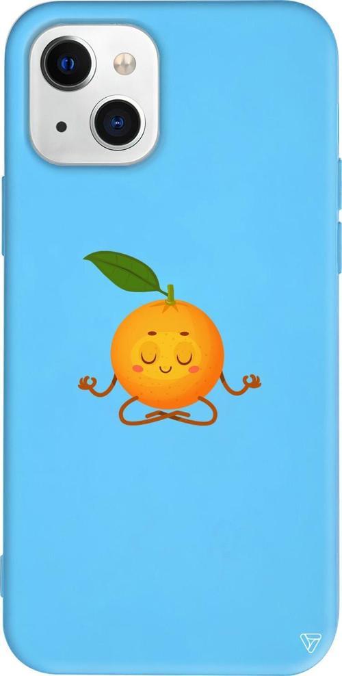 iPhone 15 Plus Uyumlu Mavi Renkli Silikon Meditasyon Portakal Telefon Kılıfı