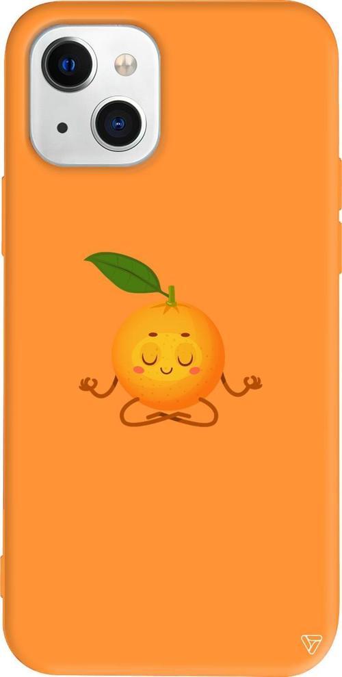 iPhone 15 Plus Uyumlu Turuncu Renkli Silikon Meditasyon Portakal Telefon Kılıfı