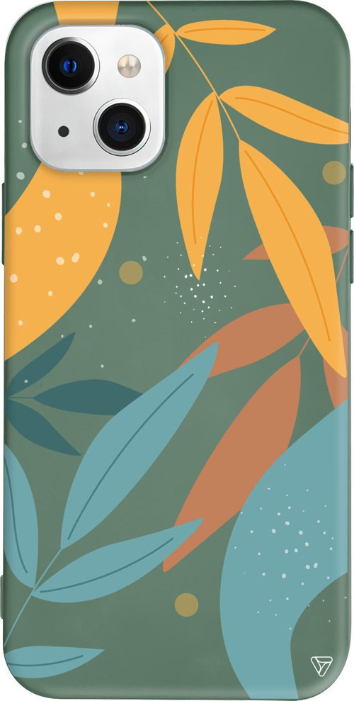 iPhone 15 Plus Uyumlu Yeşil Renkli Silikon Leaf Shape Abstract Koleksiyonu Telefon Kılıfı
