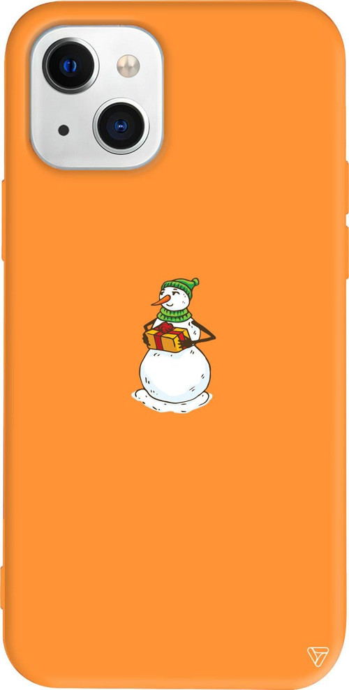 iPhone 15 Plus Uyumlu Turuncu Renkli Silikon Snowman (Kardan Adam Hediye Veriyor) Telefon Kılıfı