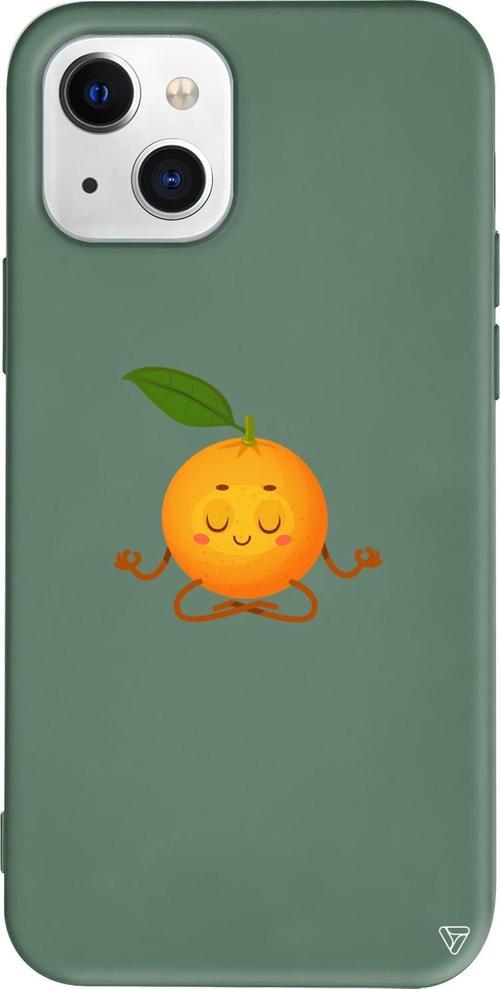 iPhone 15 Plus Uyumlu Yeşil Renkli Silikon Meditasyon Portakal Telefon Kılıfı