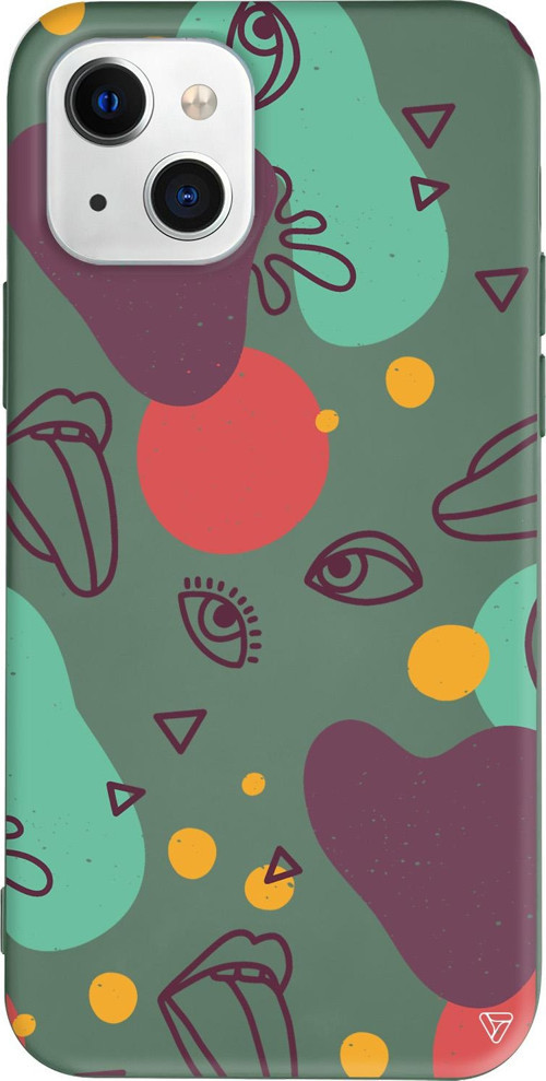 iPhone 15 Plus Uyumlu Yeşil Renkli Silikon Mor Soyut Abstract Koleksiyonu Telefon Kılıfı