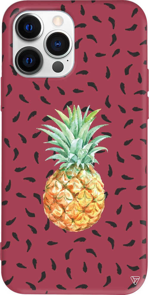 iPhone 15 Pro Max Uyumlu Bordo Renkli Silikon Ananas Telefon Kılıfı