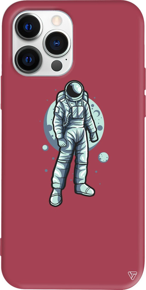 iPhone 15 Pro Max Uyumlu Bordo Renkli Silikon Astronot Telefon Kılıfı