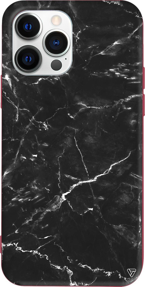 iPhone 15 Pro Max Uyumlu Bordo Renkli Silikon Black Marble 2 Telefon Kılıfı