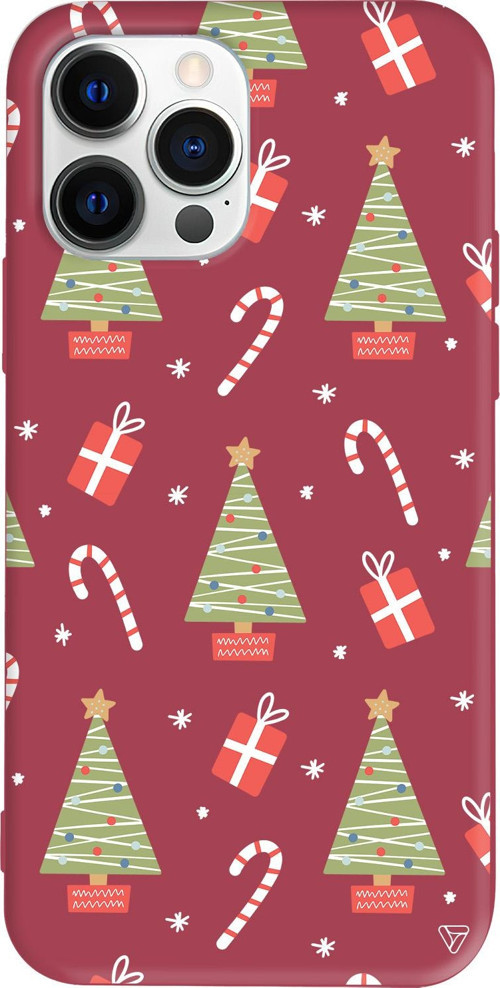 iPhone 15 Pro Max Uyumlu Bordo Renkli Silikon Christmas Candy Telefon Kılıfı