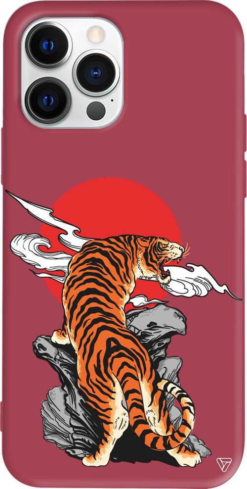 iPhone 15 Pro Max Uyumlu Bordo Renkli Silikon Kükreyen Leopar Telefon Kılıfı
