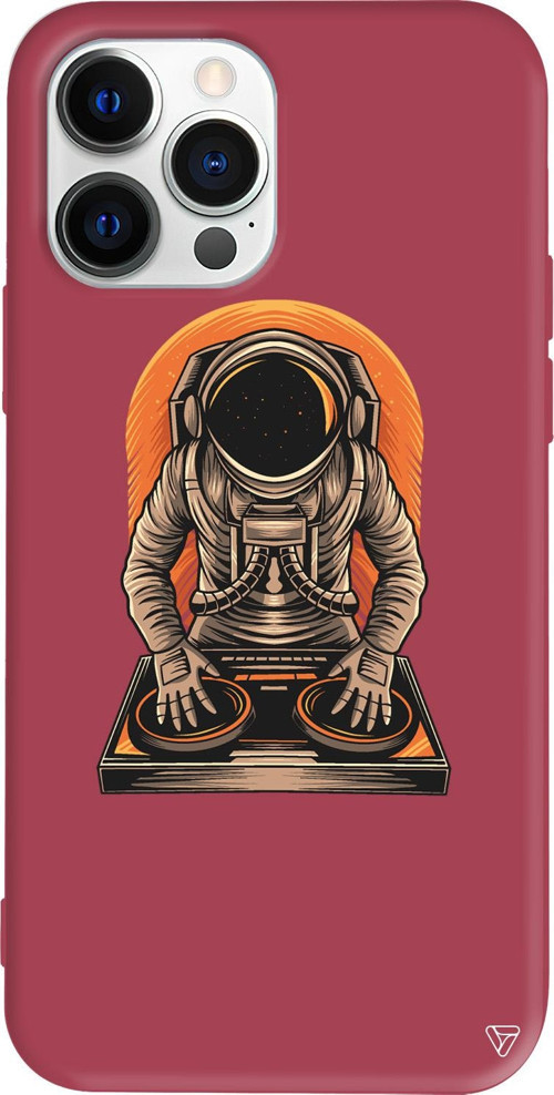 iPhone 15 Pro Max Uyumlu Bordo Renkli Silikon DJ Astronot Telefon Kılıfı
