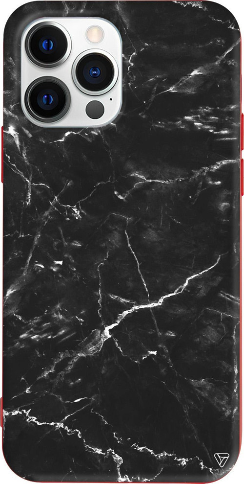 iPhone 15 Pro Max Uyumlu Kırmızı Renkli Silikon Black Marble 2 Telefon Kılıfı