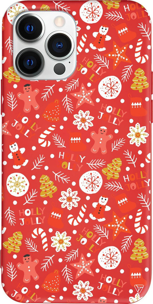 iPhone 15 Pro Max Uyumlu Kırmızı Renkli Silikon Holly Jolly Telefon Kılıfı