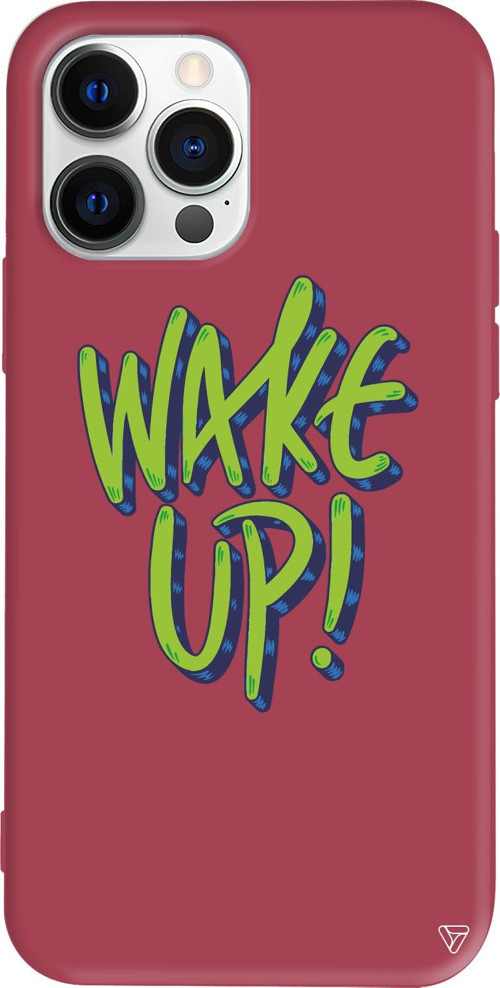 iPhone 15 Pro Max Uyumlu Bordo Renkli Silikon Wake Up Telefon Kılıfı