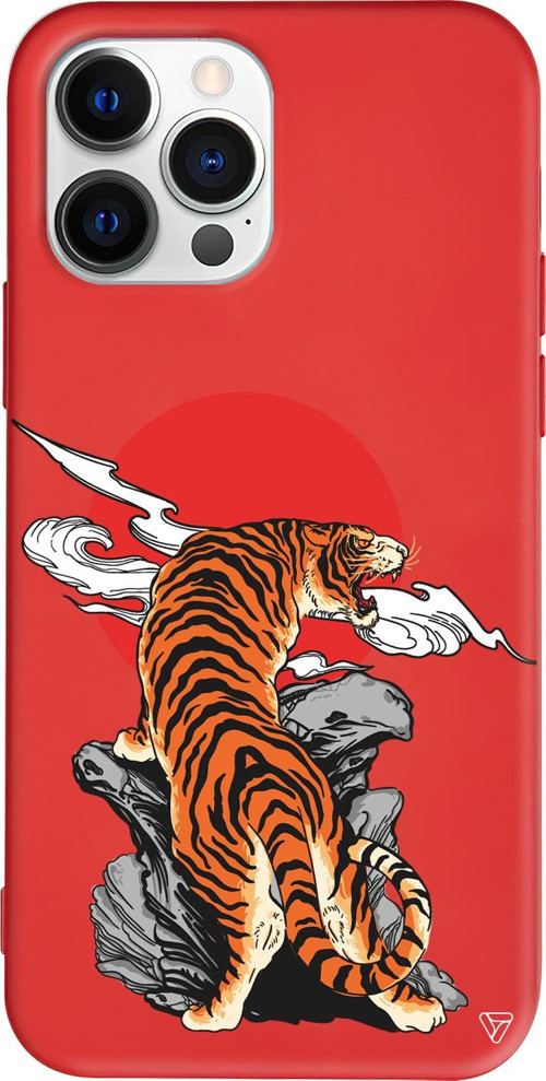 iPhone 15 Pro Max Uyumlu Kırmızı Renkli Silikon Kükreyen Leopar Telefon Kılıfı