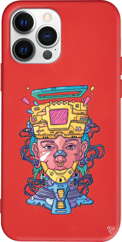 iPhone 15 Pro Max Uyumlu Kırmızı Renkli Silikon Cyperpunk Telefon Kılıfı