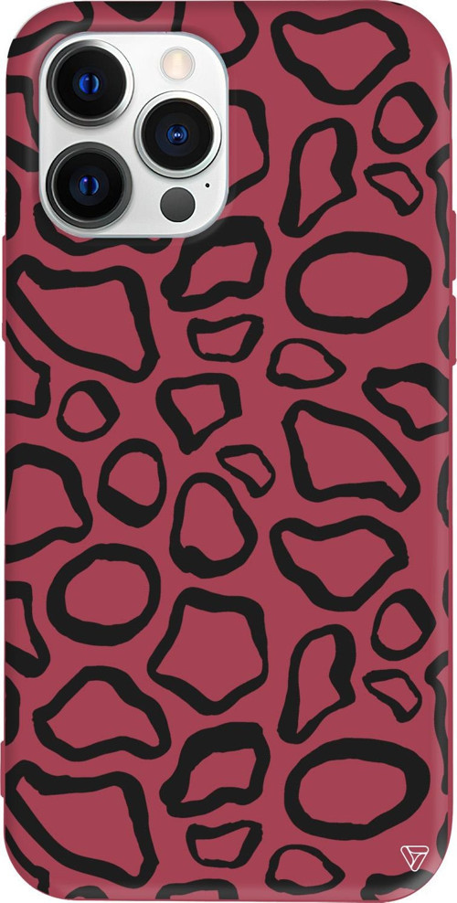 iPhone 15 Pro Max Uyumlu Bordo Renkli Silikon Siyah Pattern Telefon Kılıfı