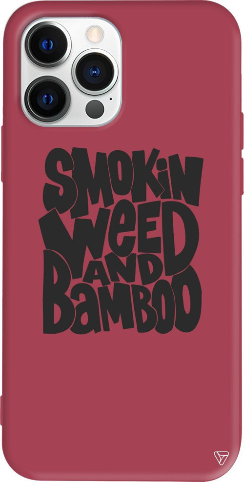 iPhone 15 Pro Max Uyumlu Bordo Renkli Silikon Smokin Weed Telefon Kılıfı